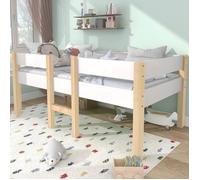 Lit cabane Lit d'enfant avec protection contre les chutes, pin massif-90x190 cm-blanc & chêne