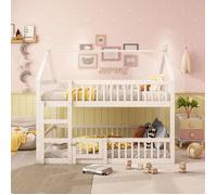 Lit cabane lit enfant Lit superposé avec escalier Lit 140x200 cm Lit familial bois massif Blanc