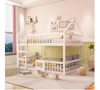 Lit cabane Lit superposé avec escalier 140x200 cm Lit familial pour enfants Lit Loft Design en bois massif Blanc