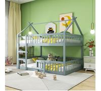 Lit cabane Lit superposé avec escalier 140x200 cm Lit familial pour enfants Lit Loft Design en bois massif Gris
