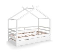 Lit cabane Luni, 160 x 80 cm avec lit d'invité extensible, Blanc, Vitalispa 57924