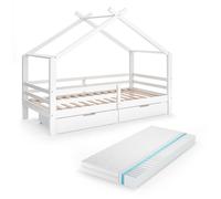 Lit cabane Luni 200 x 90 cm avec tiroirs et matelas Blanc Vitalispa 59345