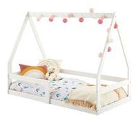 Lit cabane LUSIA 80 x 160 cm, en pin massif lasuré blanc Blanc