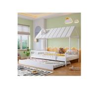 Lit Cabane - MERAX - 120x200 - Bois Blanc - Lit Gigogne 120x190 - Barrières Sécurisées