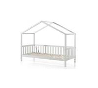 Lit Enfant Cabane & Barrière "Dallas II" 90x200cm Blanc