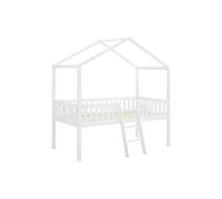 Lit cabane mi-hauteur 90 x 190 cm - Pin - Blanc - NALENY