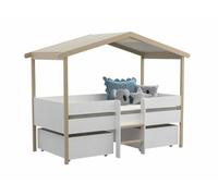Lit cabane mi-hauteur 90x190 sommier et tiroirs inclus Kayla - Bois et Blanc