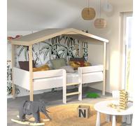 Lit cabane mi-hauteur 90x190 sommier inclus Kayla - Bois et Blanc