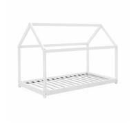Lit cabane Montessori. bois massif en pin naturel blanc - Tobias - sommier inclus. 90 x 190 cm