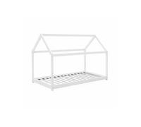 Alice's Home - Lit cabane Montessori. Bois Massif en pin Naturel Blanc - Tobias - sommier Inclus. 90 x 190 cm