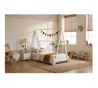 Lit cabane Montessori enfant 90x190 cm pin massif sommier inclus TIPI - Blanc