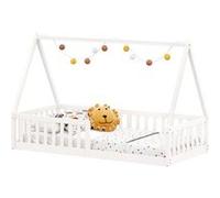 Lit cabane NICOLAS 90 x 190 cm, en pin massif laqué blanc Blanc G