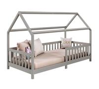Lit cabane NINA lit enfant simple montessori en bois 90 x 200 cm, en pin massif lasuré gris