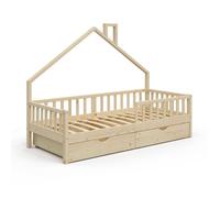 VitaliSpa Lit cabane Noemi, lit enfant, lit aire de jeux, 90 x 200 cm, tiroir, barrière anti-chute, naturel