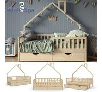 Lit cabane Noemi, lit enfant, 80 x 160cm avec tiroir, naturel VitaliSpa