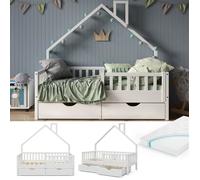 Lit cabane Noemi - VITALISPA - 80 x 160 cm - Bois massif - Avec matelas et tiroir barrière anti-chute