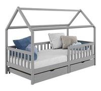 IDIMEX Lit cabane NUNA lit Enfant Simple Montessori en Bois 90 x 190 cm, avec Rangement 2 tiroirs, en pin Massif lasuré Gris