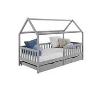 IDIMEX Lit cabane NUNA lit Enfant Simple Montessori en Bois 90 x 190 cm, avec Rangement 2 tiroirs, en pin Massif lasuré Gris