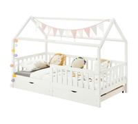 IDIMEX Lit cabane NUNA lit Enfant Simple Montessori en Bois 90 x 200 cm, avec Rangement 2 tiroirs, en pin Massif lasuré Blanc