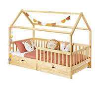 IDIMEX Lit cabane NUNA lit Enfant Simple Montessori en Bois 90 x 200 cm, avec Rangement 2 tiroirs, en pin Massif à la Finition Naturelle
