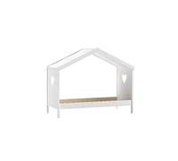 Lit Cabane Ouvert 90x200cm Blanc Motifs Coeurs Ajourés - MILADY -