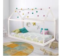 Lit cabane PANDA 90x190 + 1 sommier + matelas IRIS / Blanc