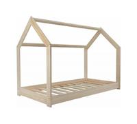 Velinda Lit Maison en Bois de pin Naturel Brut 160x80 cm