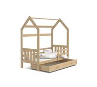 Lit cabane Plus 80 x160 cm avec sommier , matelas et tiroir Pin