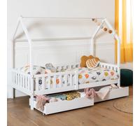 Happy Garden Lit cabane enfant Marceau 190x90 cm blanc, bois massif de pin, tiroirs de rangement