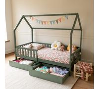 Happy Garden Lit cabane pour enfant MARCEAU 190x90 cm en bois massif de pin avec tiroirs Vert