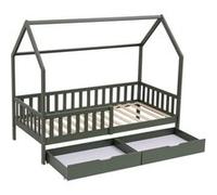 Happy Garden Lit cabane pour enfant MARCEAU 190x90 cm en bois massif de pin avec tiroirs Vert