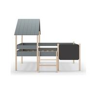 Lit cabane pour enfant en bois coloris blanc ciré et Vert Kaki, couchage 90 x 190 cm - Longueur 203 x Profondeur 123 x Hauteur 164 cm - -