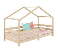 Lit cabane Rena lit Simple Montessori pour Enfant 90 x 190 cm, avec barrières de Protection, en pin Massif à la Finition Naturelle