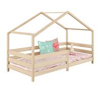 IDIMEX Lit cabane Rena lit Simple Montessori pour Enfant 90 x 200 cm, avec barrières de Protection, en pin Massif à la Finition Naturelle