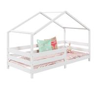 Lit cabane Rena lit Simple Montessori pour Enfant 90 x 200 cm, avec barrières de Protection, en pin Massif lasuré Blanc