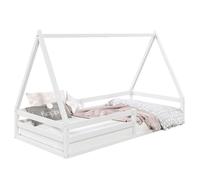 IDIMEX Lit cabane SILA 90x190 cm, lit Simple Enfant 1 Place Type Montessori, en pin Massif Blanc