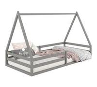 IDIMEX Lit cabane SILA 90x200 cm, lit Simple Enfant 1 Place Type Montessori, en pin Massif Gris