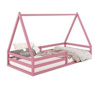 Lit cabane SILA 90x200 cm, lit Simple Enfant 1 Place Type Montessori, en pin Massif Rose