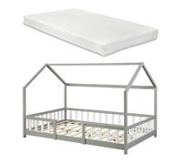 Lit cabane Sisimiut avec matelas 120 x 200 cm gris clair blanc