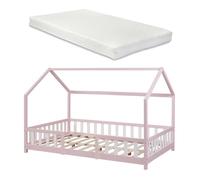 Lit cabane Sisimiut avec matelas 120 x 200 cm rose blanc