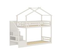 Lit cabane superposé avec escalier en bois ""Oriana"" - 90 x 190 cm - Beige