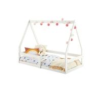 Lit cabane TAMI 70x140 cm, lit simple 1 place pour bébé ou enfant de type Montessori, en pin massif lasuré blanc