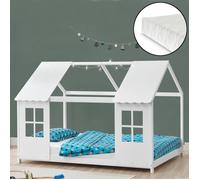 Lit cabane Tostedt pour enfant 120 x 200 cm avec matelas sommier à lattes bois de pin blanc Blanc G