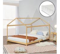 Lit cabane Vindafjord pour enfant 140 x 200 cm avec matelas sommier à lattes bambou naturel [en.casa] Naturel G