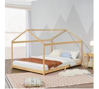 [en.casa] Lit Cabane Massif Lit Enfant en Forme de Maison Robuste avec Sommier à Lattes pour Chambre d'enfant Design Moderne Capacité de Charge 200 kg Bambou 160 x 200 cm Naturel