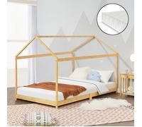 Lit cabane Vindafjord pour enfant 90 x 200 cm avec matelas sommier à lattes bambou naturel [en.casa] Naturel G