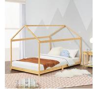 Lit cabane Vindafjord pour enfant 90 x 200 cm forme maison bambou naturel [en.casa]