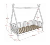 Lit cabane - VIPACK - TIBEHK9114 - Pin massif - Blanc 90x200 cm - Barrière 3 côtés