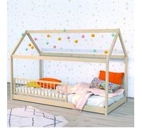 Lit cabane - WEBER INDUSTRIES - Panda - Barrière de lit amovible - Sommier inclus - Bois massif