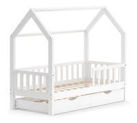 Vitalispa Lit Cabane Wiki, Blanc, 80x160 Cm Avec Lit D'appoint Multicolore
